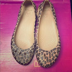 Crocs leopard print slip-ons
